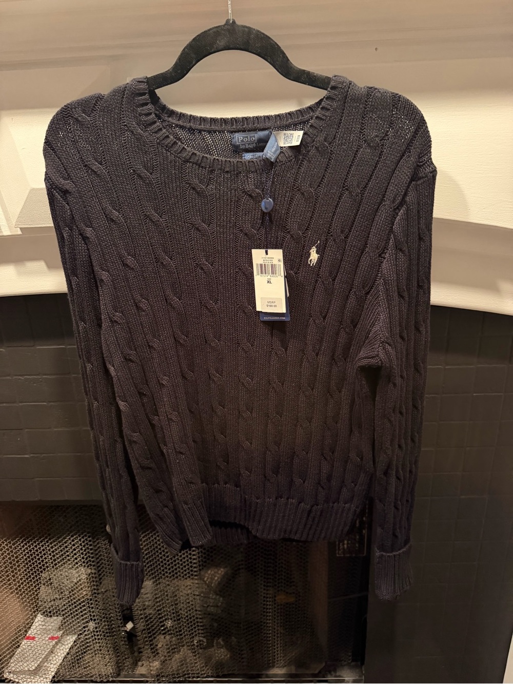 Polo by Ralph Lauren Black Cable Knit Crewneck Sweater